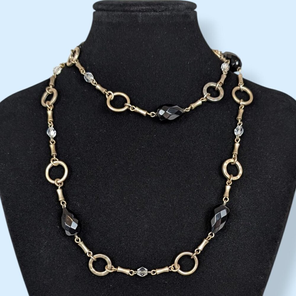 Black Glass & Metal Ring Necklace